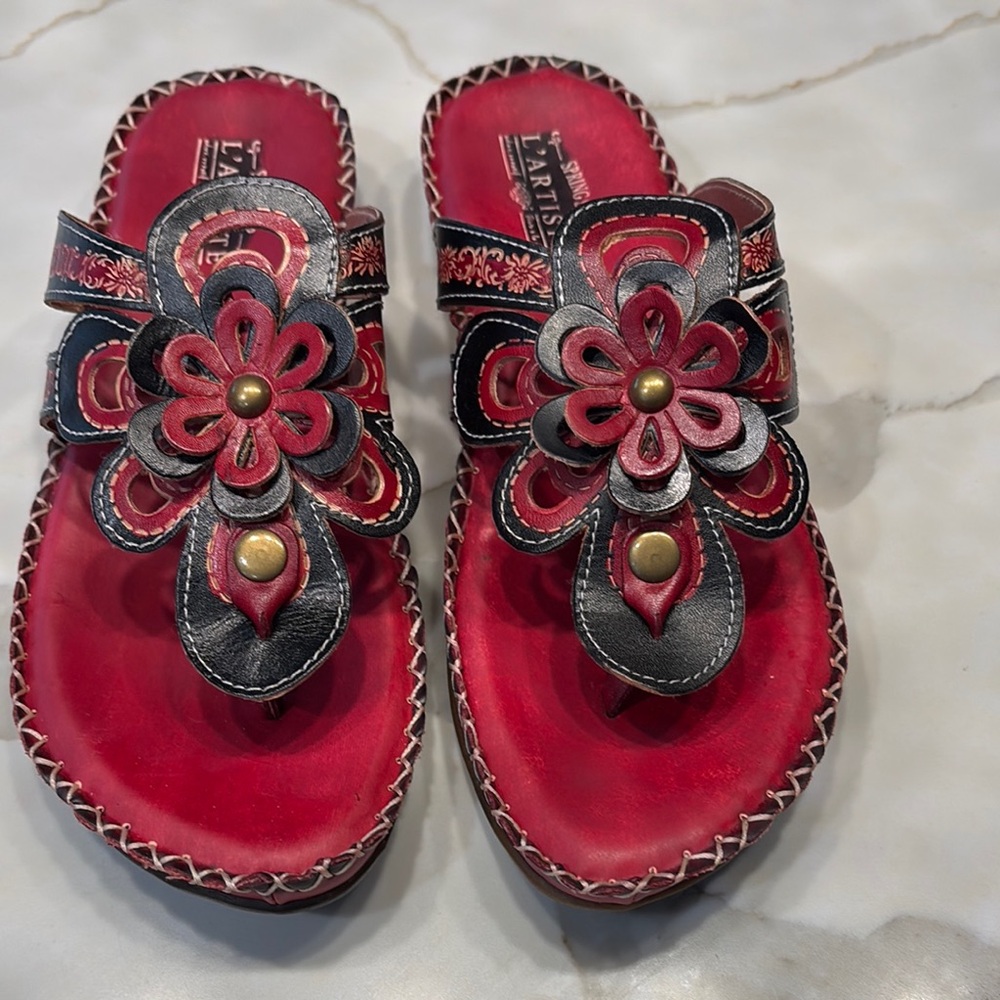 Vasfi Red Floral Sandals